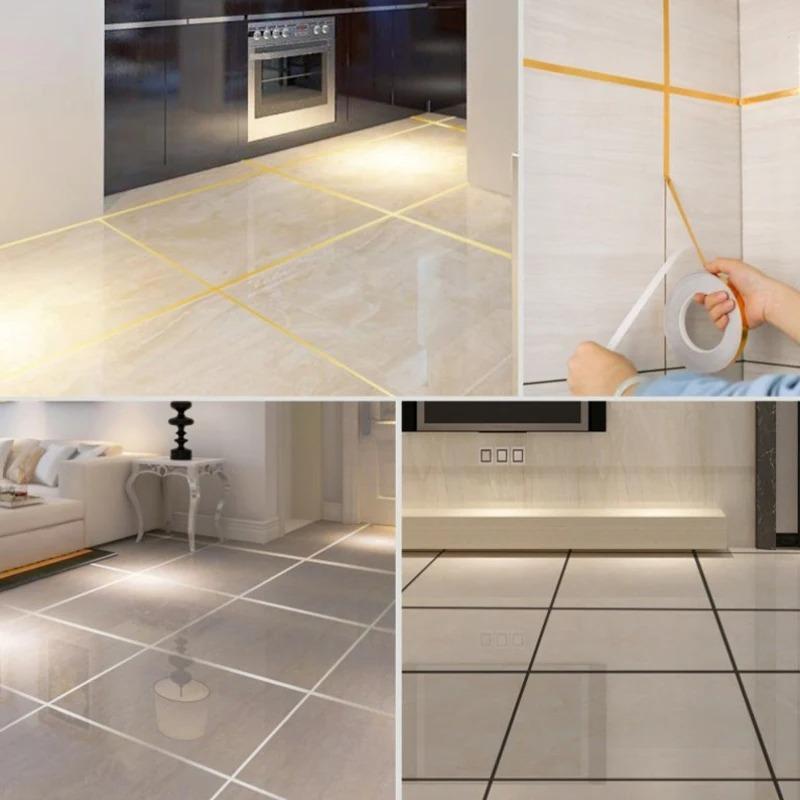 1pc 1/1.5cmx50m Self-Adhesive Tile Tape Waterproof Wall Stickers Beauty Seam Sticker Home Decor Wall Decals Floor Sticker