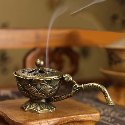 Small Incense Burner Zinc Zinc Alloy Brass Incense Holder Room Decor Lotus Hand Stove  Camping Garden