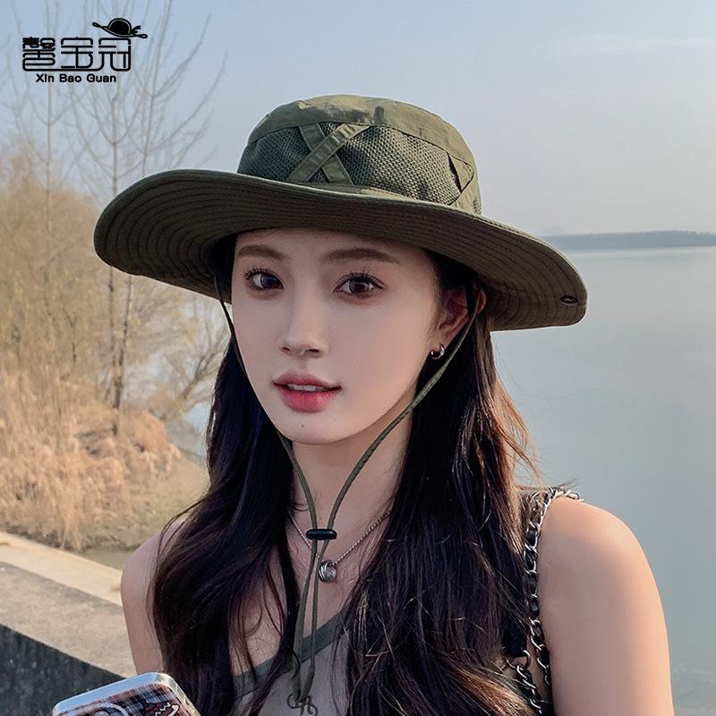 9245 Summer Big Brim Sunscreen Sun Hat Breathable Versatile Sunshade Bucket Hat Spring and Autumn Outdoor Mountaineering Hat Women