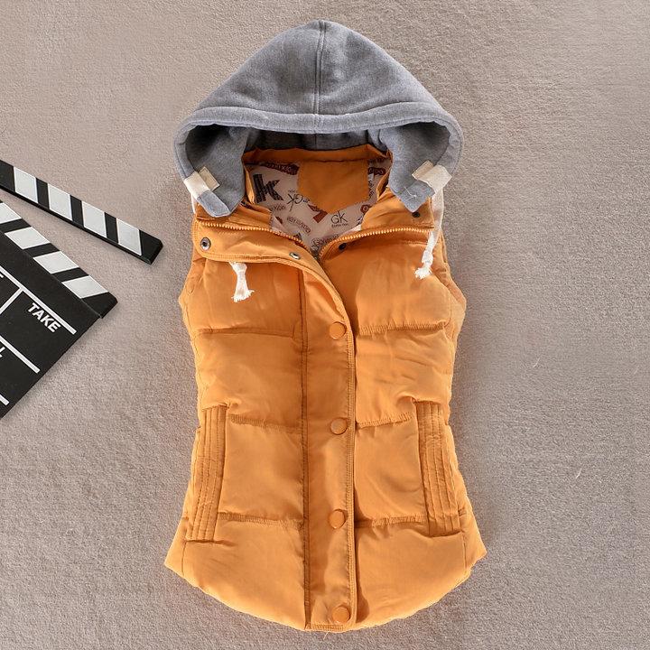 Dames Herfst en Winter Kort Warm Vest met Capuchon Plus Size Opstaande Kraag Slim Zakjas