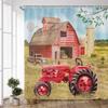 Farmhouse Shower Curtain Vintage Old Tractor Farm Truck Rustic Barn House Windmill Green Leaves Plant Forest Country Nature Scenery Home Bathroom