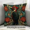 1pc of William Morris Inspired Wooden Carved Bird And Floral Pattern Decorative Pillow Cover - Victorian Style Short Plush Case, Single-Sided Print Wi
