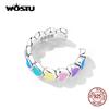 WOSTU Real 925 Sterling Silver Rainbow Heart Mono-Ear Cuff for Women Fashion Colorful Ear Clip Fine All-match Jewelry 1 Piece