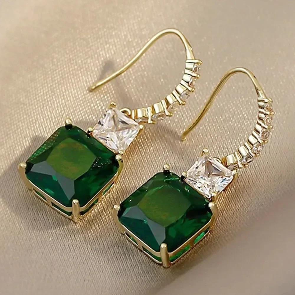 2026 New Style Fashion Green Crystal Pendant Earrings for Women's Engagement Party Accessories with Noble Unique Zircon