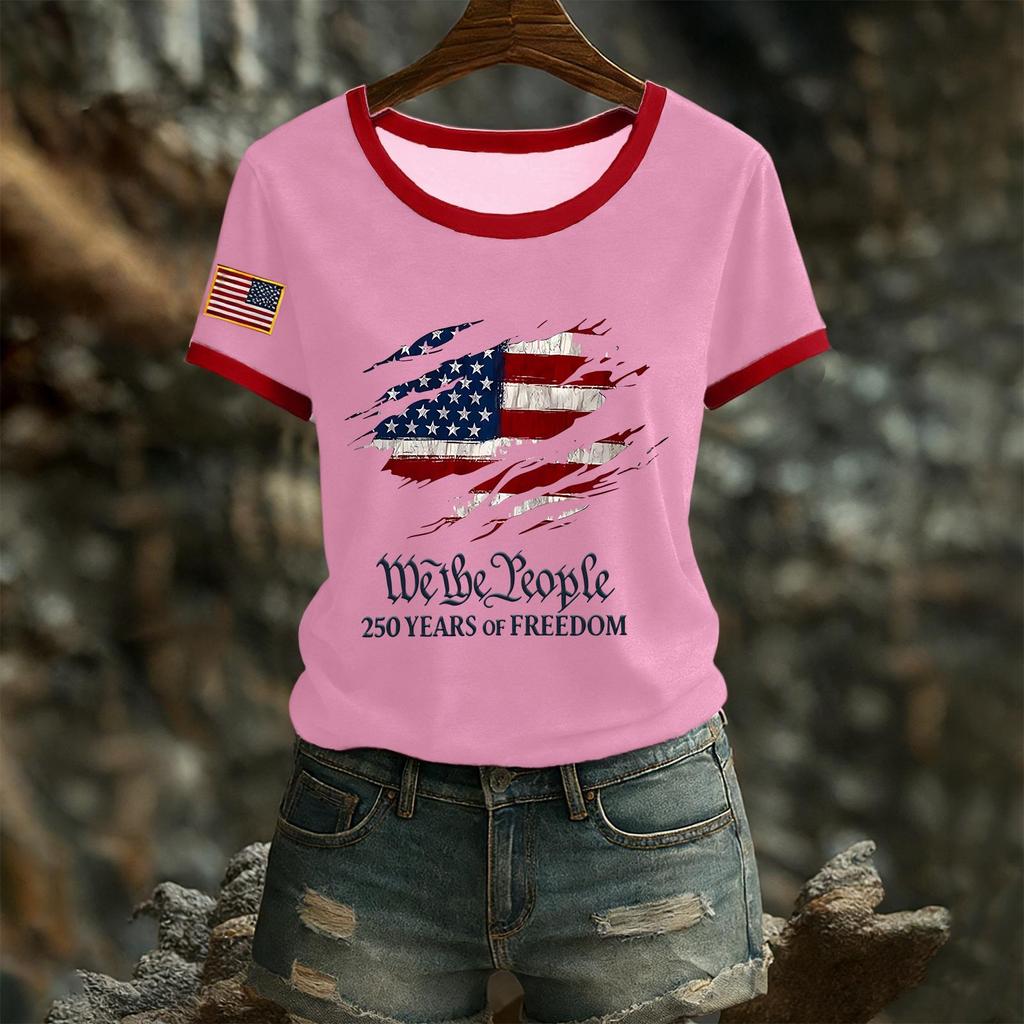 Damen Casual Rundhals Kurzarm Pullover Bedrucktes T-Shirt Top