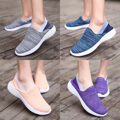 Wiosenne nowe damskie buty tkane na muchę, buty do chodzenia dla osób w średnim i starszym wieku, lekkie płaskie buty codzienne, wygodne wsuwki