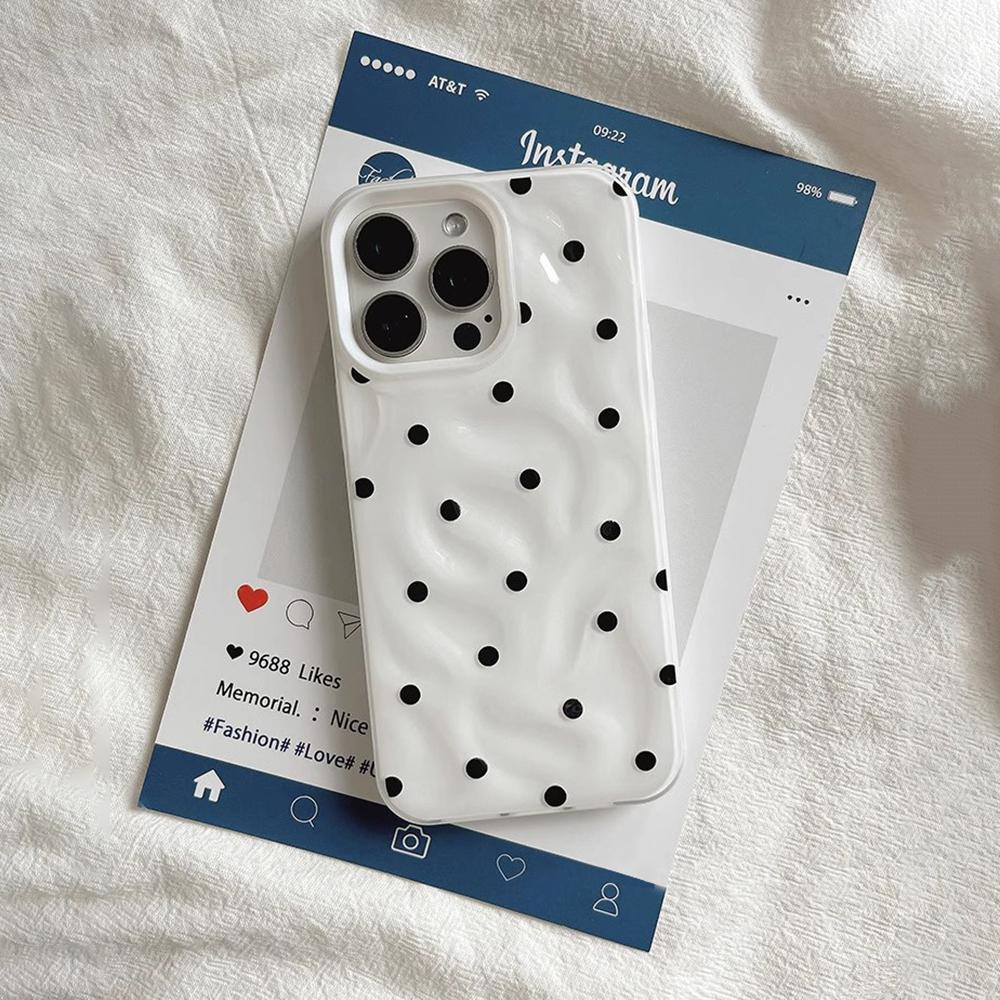 

Clmj Black Polka Dots 3D Irregular Wrinkle Meteorite Phone Cases For iPhone 17 16 15 14 Plus 13 12 11 Air Pro Max Shockproof iPhone 16 Pro