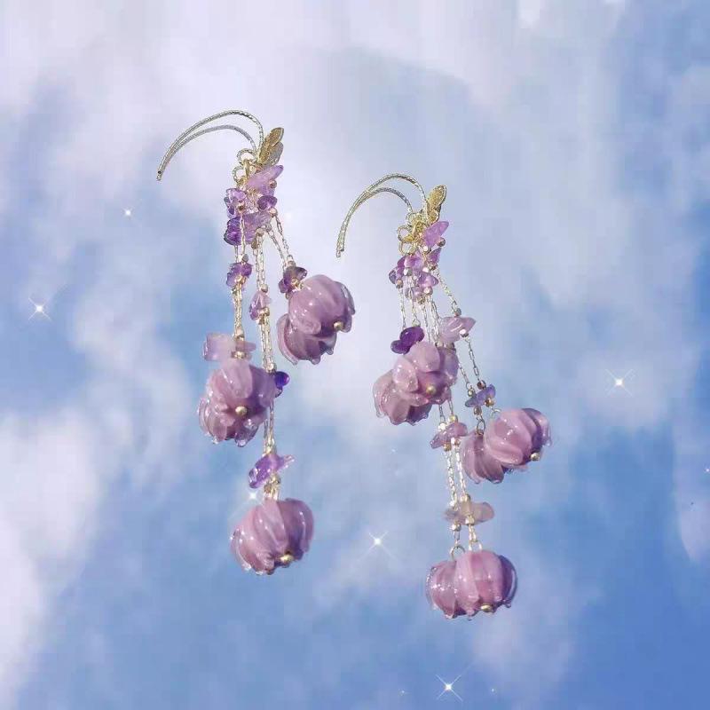 Bai Lu Lila Maiglöckchen Quastenohrringe - Urlaubsstil, Lange, Hochwertige Damenohrringe