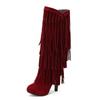 High-Heeled V Mouth Fringed Women's Boots Round Toe 10cm Square Heel High Tube Boots Fashion Sexy Flock Women Shoes Size 34-39