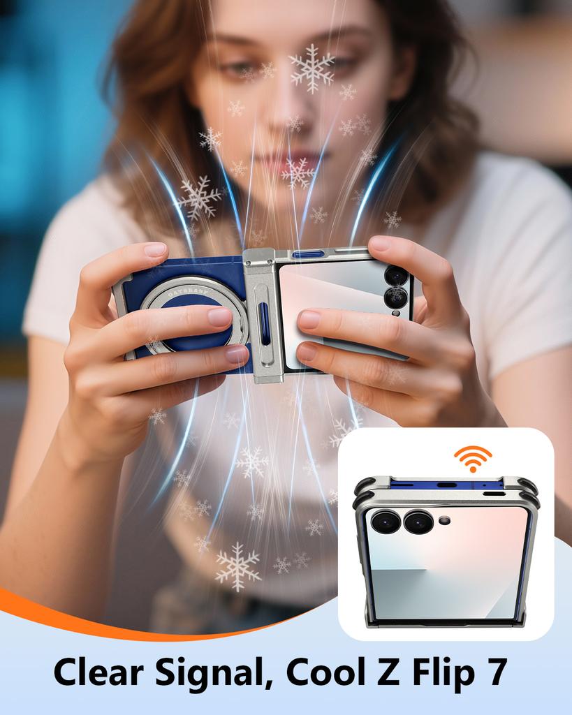 Oatsbasf Metal Frameless Phone Case for Samsung Galaxy Z Flip 7 with 360° Rotatable Stand Magnetic Shockproof Protective Cover