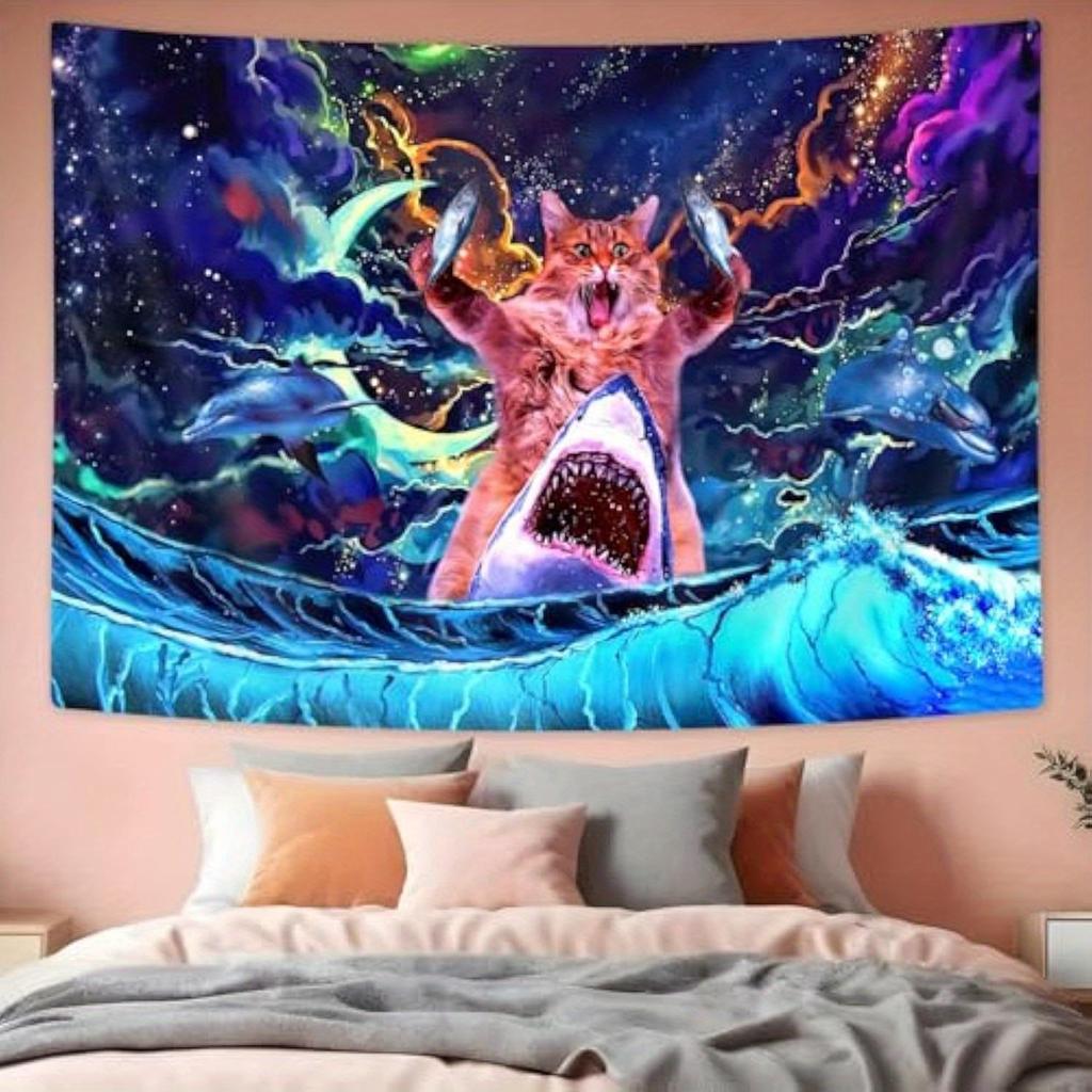 Whimsical Cosmic Cat Tapestry - Adorable Wall Hanging For Home Decor, Perfect Gift For Those Who Love Cute And Fantasy Designs