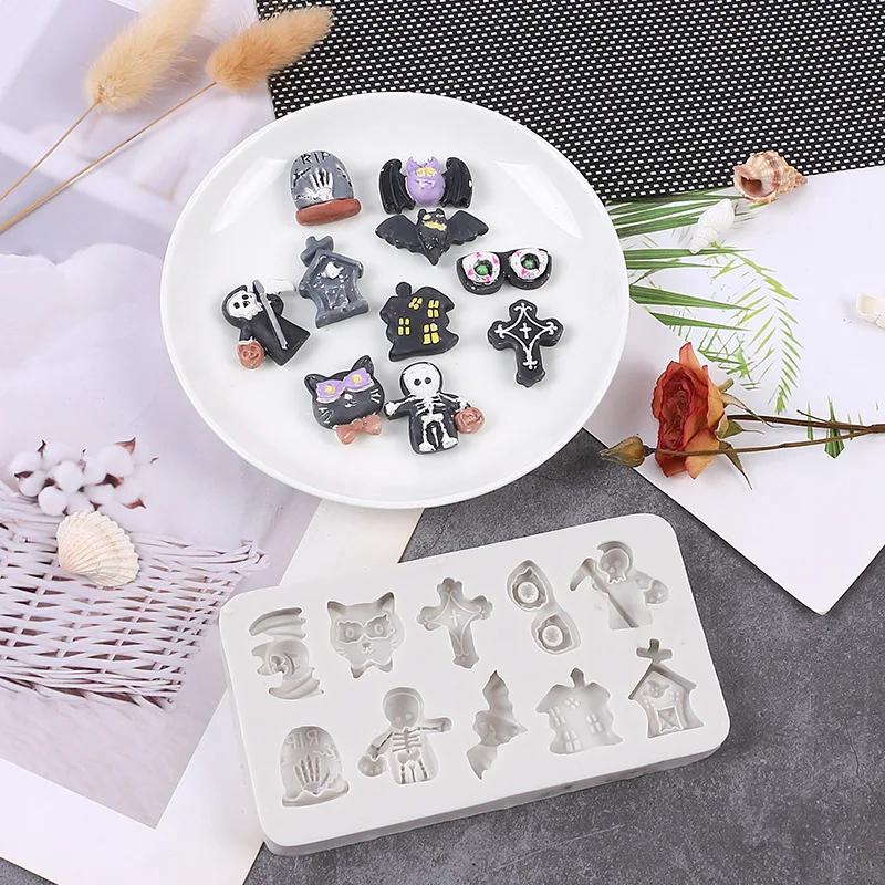Antihaft-Halloween-Silikon-Backformen | DIY-Süßigkeiten-, Schokoladen-, Fondant-Hersteller | Geister-, Kürbis-, Fledermaus-, Totenkopf-, Hexenhut-Formen