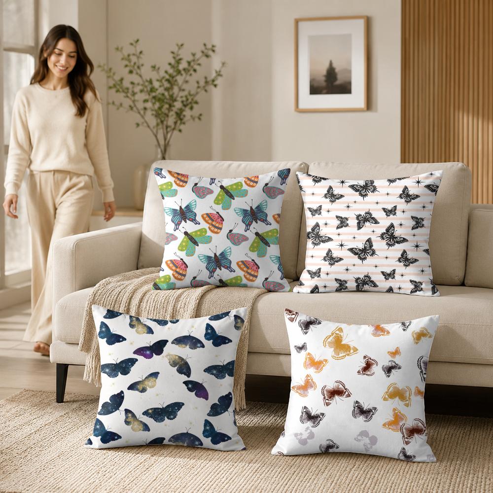 Second Spotted Butterfly Cushion Cover Silky Short Plush Invisible Zipper Dustproof Sofa Pillow Case For Home Decor