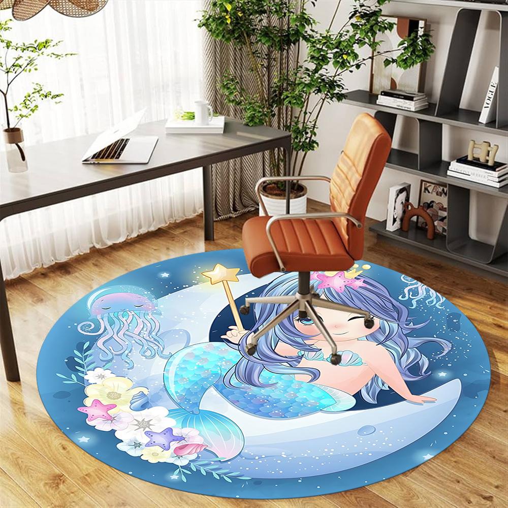1pc Mermaid Starfish Round Chair mat Area Rug - Non-Slip, Floor Mat for Office, Bedroom, and Indoor Decor c1125436