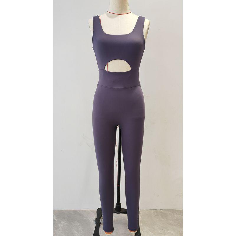 

European and American New One-Piece Jumpsuit Tight Fitness Suit Women Hollow Beauty Back Dance Pilates Yoga Clothes Slate Ash L/8