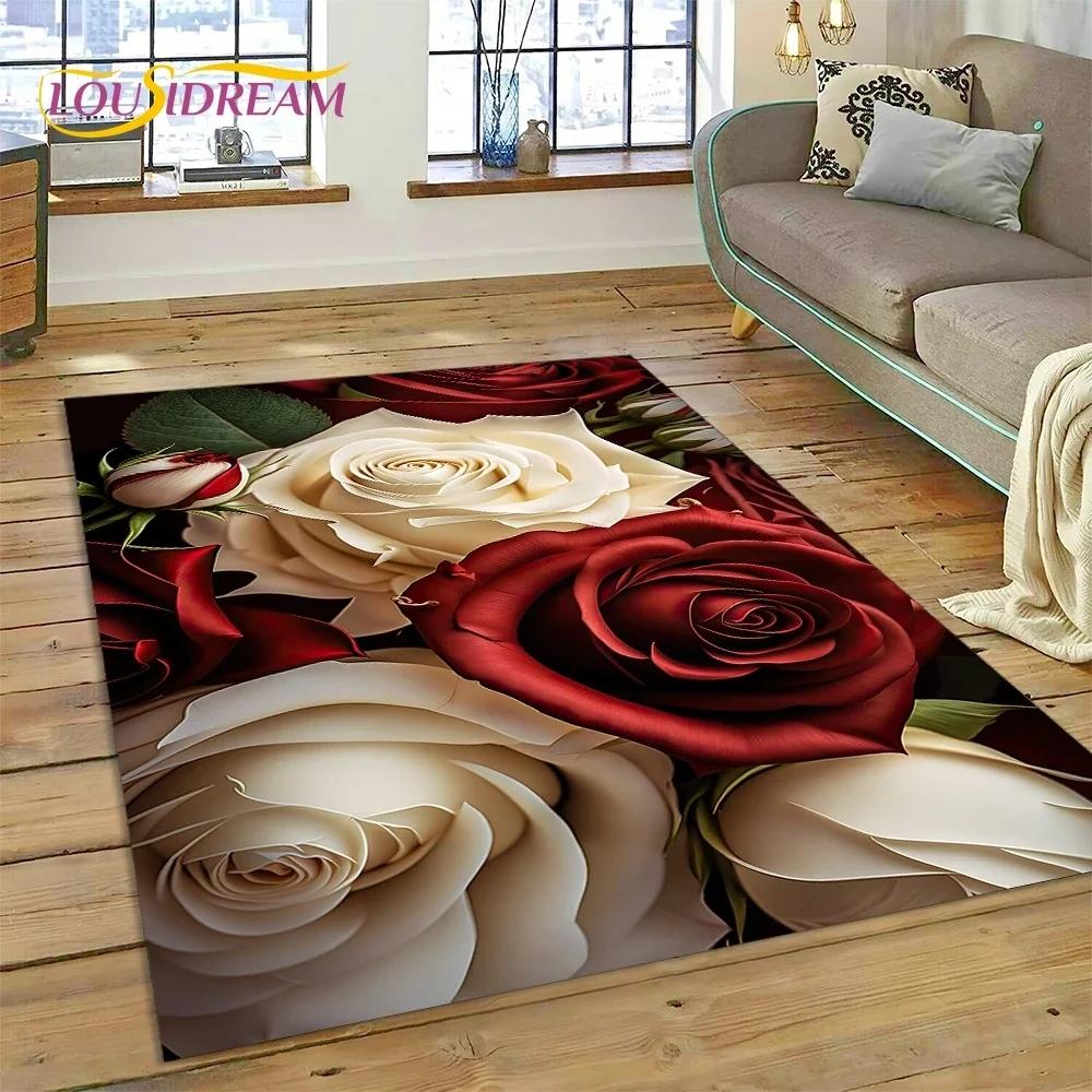 Gül Çiçekleri İskandinav Aşk Romantik Halı Kilim Yatak Odası Oturma Odası Ev Kanepe Dekorasyonu, Çocuk Oyunu Büyük Dekor Yer Paspası