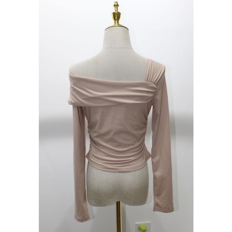 Spring Summer Women's T-Shirts Single Shoulder Long Sleeve Top with Ruffles Outing Sexy Slimming Tops Y2K
