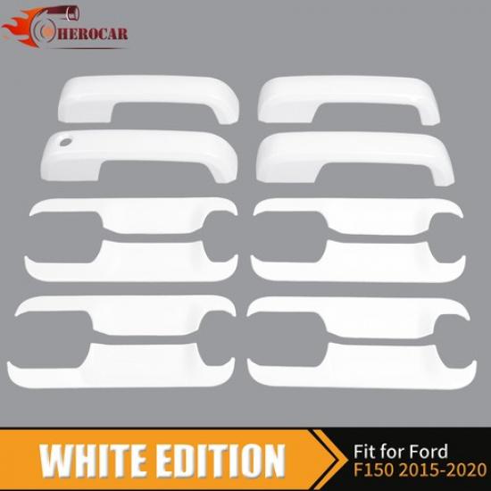 For 2015 16- FORD F150 Crew 4 Door Handles+BOWL COVERS WHITE 12PCS Exterior