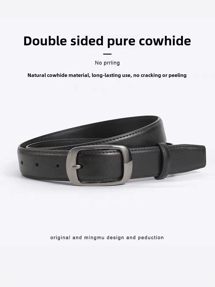 Women's Genuine Leather Belt: Stylish, Versatile Buckle, High-Grade Design for Jeans, Simple Cowhide.
