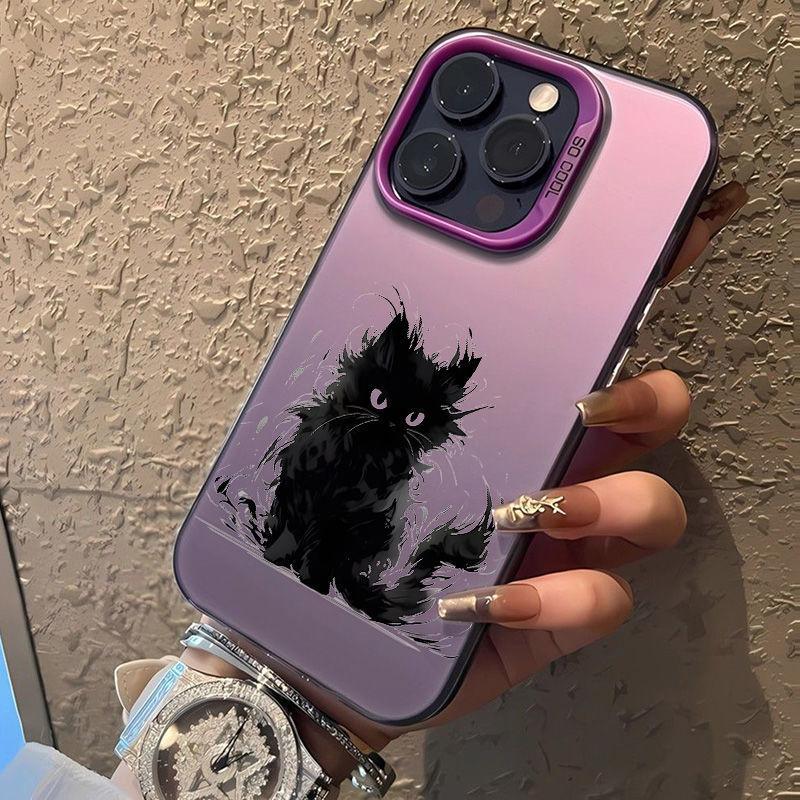 Cute little black cat for iPhone16 Pro mobile phone case Apple 15 simple wind 14 anti-drop 13/12/11 new X