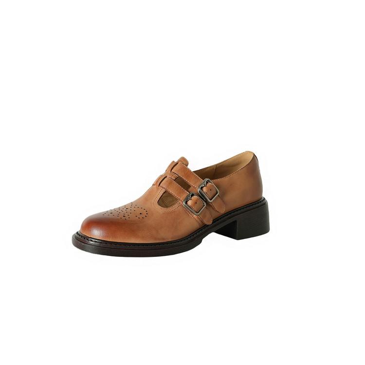 

Мода НОВЫЕ Осенне-Весенние Женские Лоферы Обувь из Натуральной Кожи Женская Обувь с Круглым Носком на Массивном Каблуке Резная Пряжка Женские Туфли Повседневная Обувь 38 коричневый