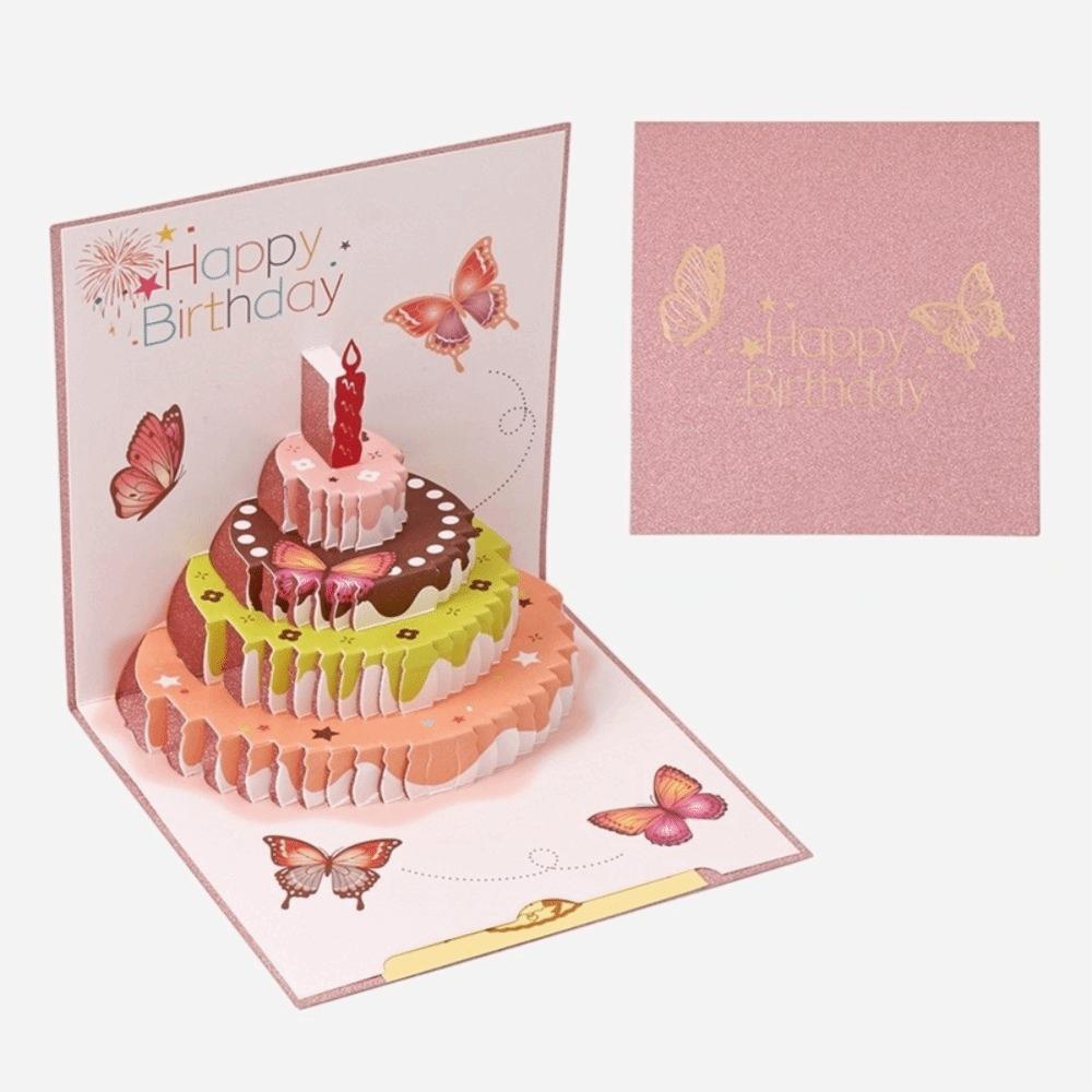 

Pop Up Cake Happy Birthday Cake Card Best Wishes With Envelope Birthday Red Envelope Greeting Card Butterfly Printed розовый