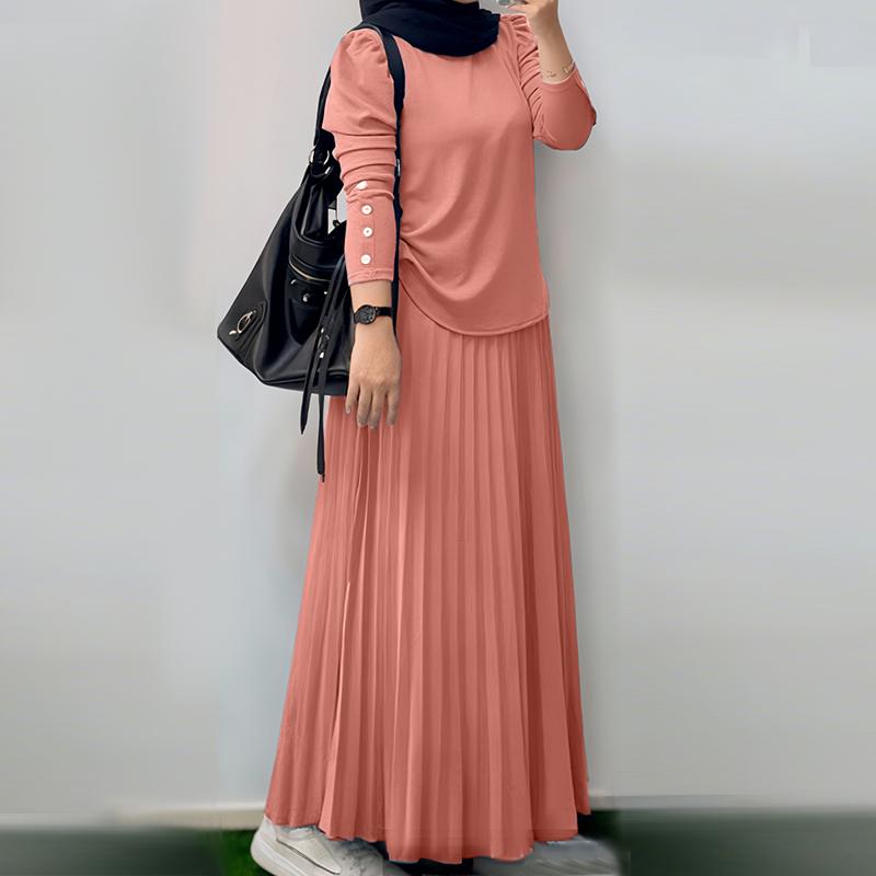 

ZANZEA Женская блузка с длинным рукавом и длинные юбки, повседневные костюмы-двойки 2XL розовый