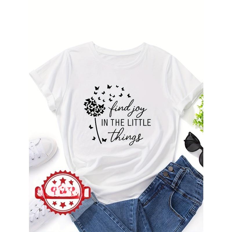 Women s  Find Joy in The Little Things  Floral Graphic T-Shirt Crew Neck Short Sleeve Casual Top S