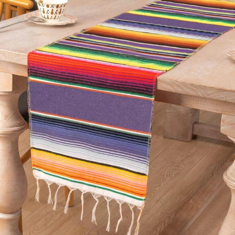 

Colorful Rainbow Mexican Style High-end Wedding Table Cover Table Runner TableCloth Table Blanket S фиолетовый