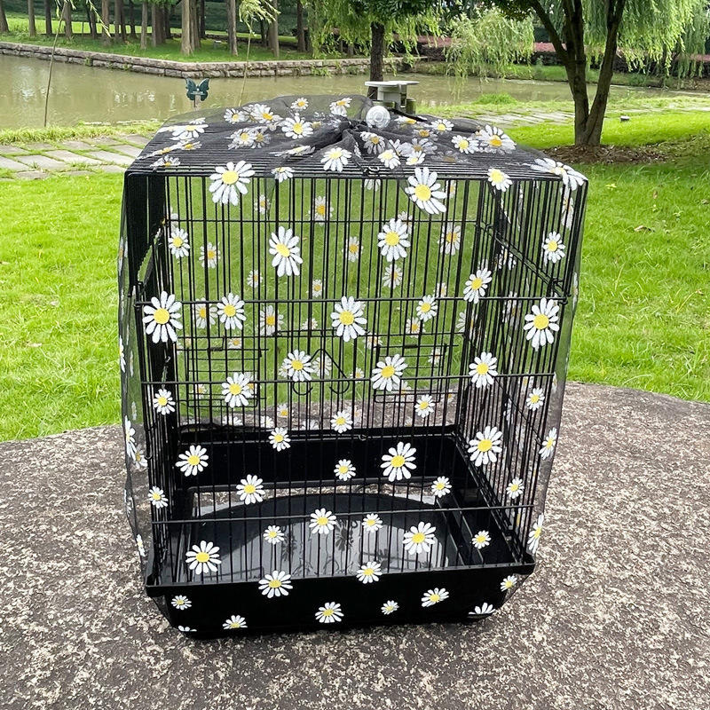 Universal Indoor/Outdoor Bird Cage Seed Catcher Stretchy Adjustable Soft Daisy Pattern Mesh Net Seed Guard for Round Square Cages