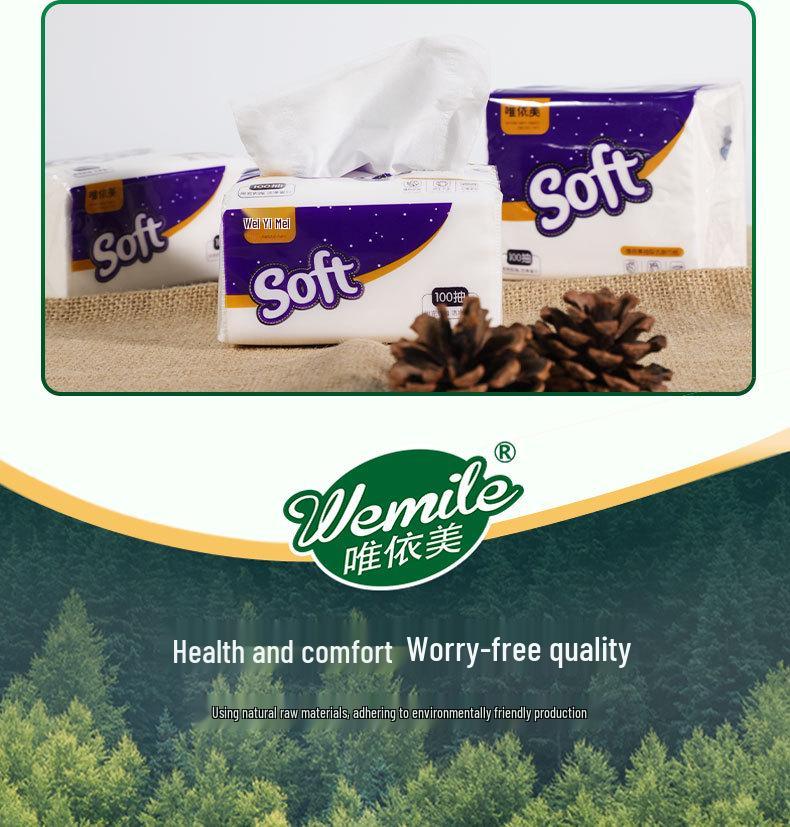 Wei Yi Mei 3-Ply Facial Tissues, 96 Packs of 100 Sheets each, Thickened for Hotels