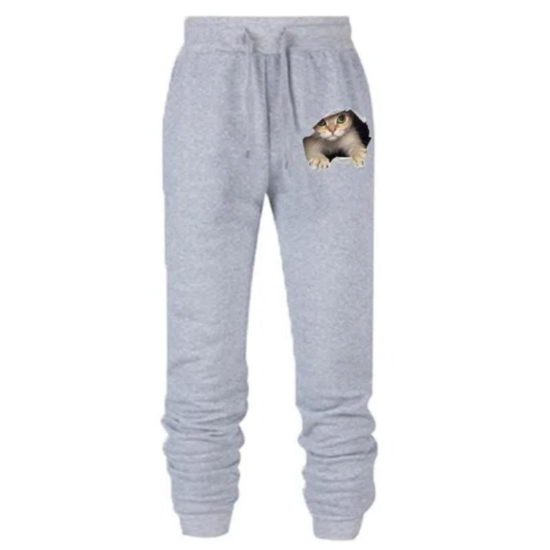 

Новые милые спортивные штаны с принтом кота, женские хлопковые длинные брюки, брюки-джоггеры, женские повседневные спортивные брюки для фитнеса XL серый