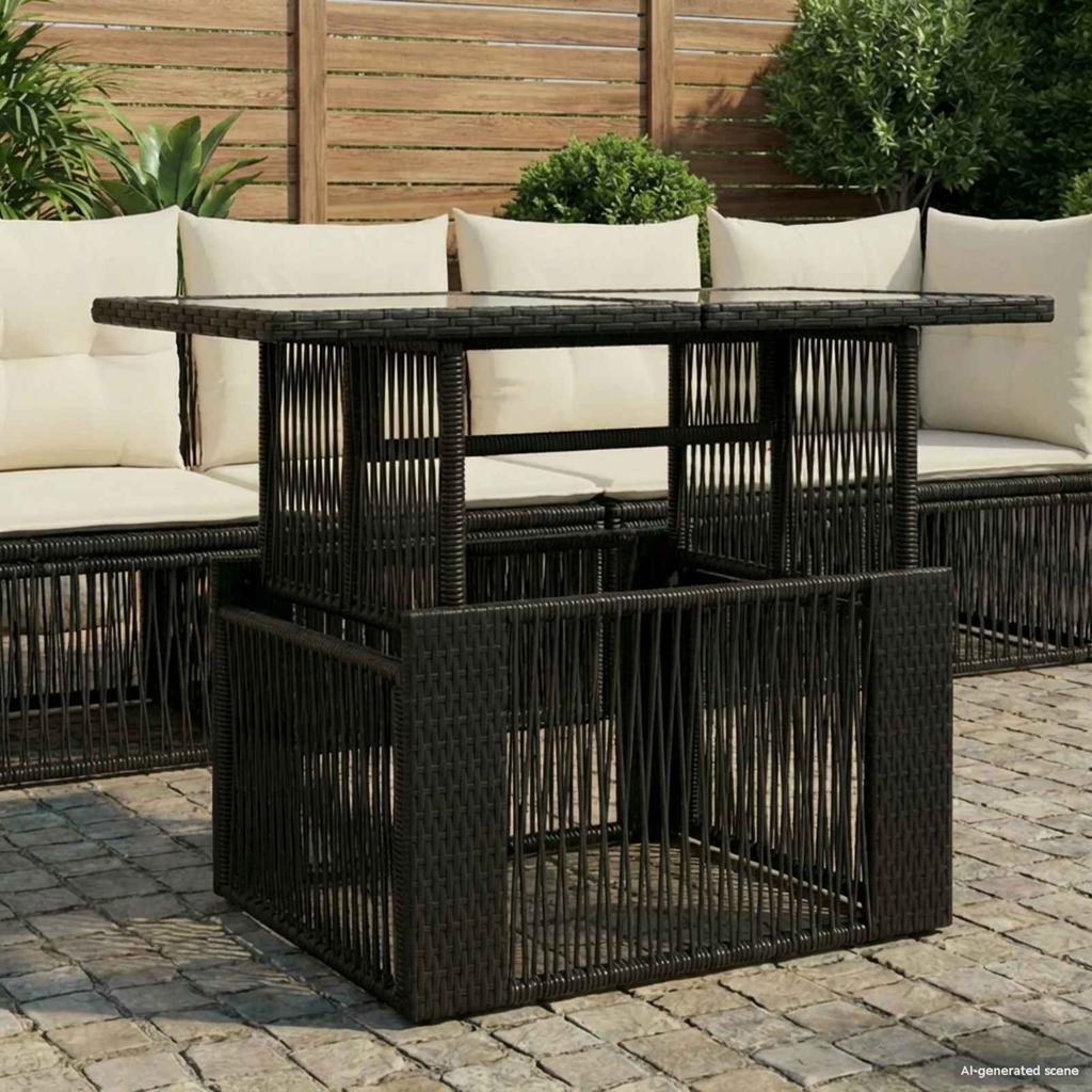 Garden Table Black 100 x 55 x 37 cm PE Rattan and Glass