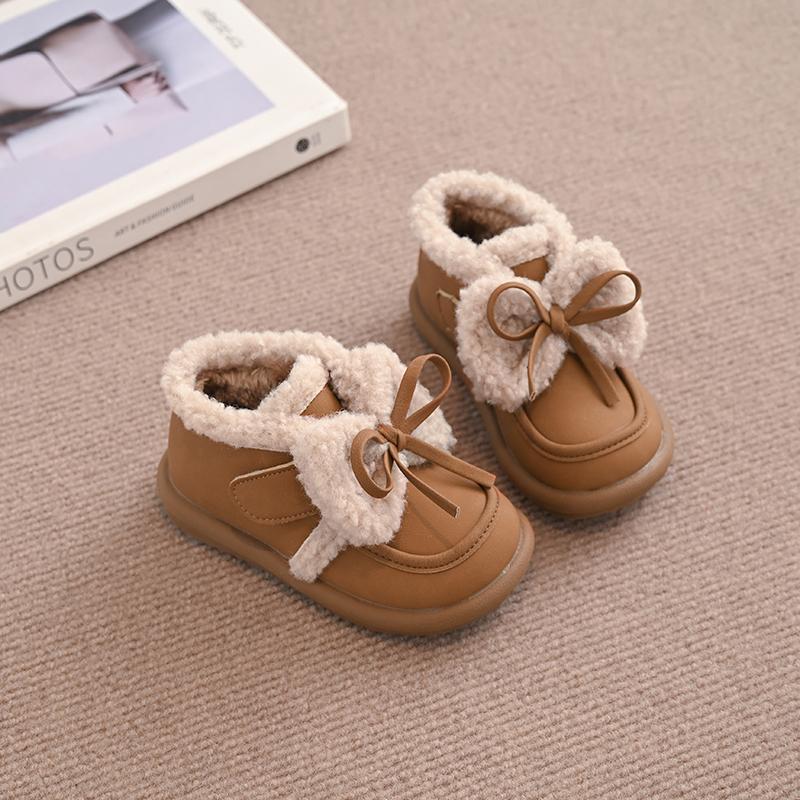 Chaussures d'extérieur en coton pour enfants, Chaussons chauds pour la maison pour filles, Chaussures à semelle souple pour enfants, Chaussures plates en peluche à la mode pour enfants, Antidérapantes, Taille 23-34