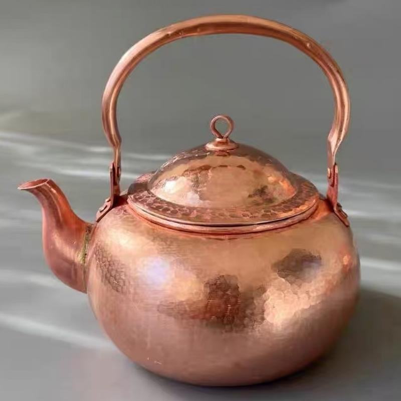 Vintage Kupfer-Kaffeekanne, Camping Handgefertigt Hämmertextur Mit Deckel Tragbare Kanne, Verdickte Hitzebeständige Filter-Teekanne