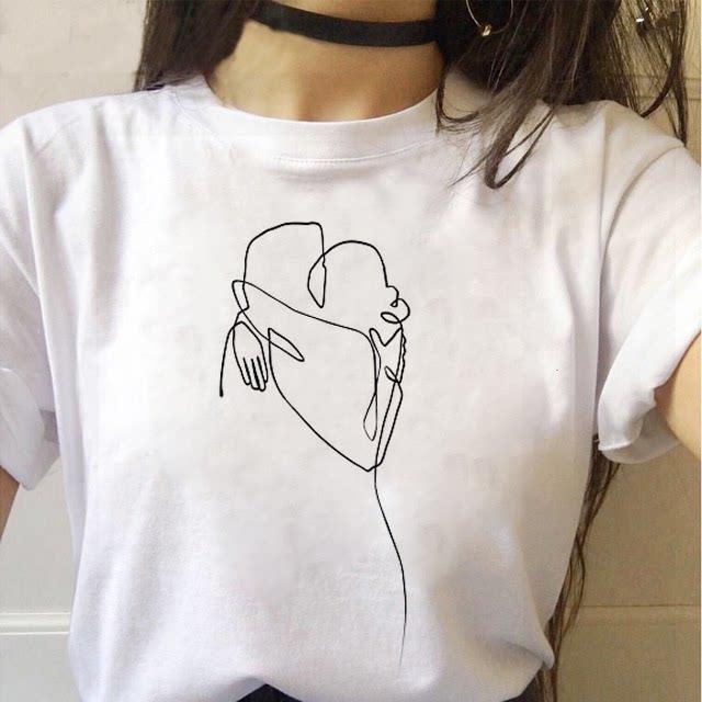 Minimalist Art Line Face European and American Pure Cotton Printed Unisexs and Womens Fashion Tshirt New Personalized Tshirt