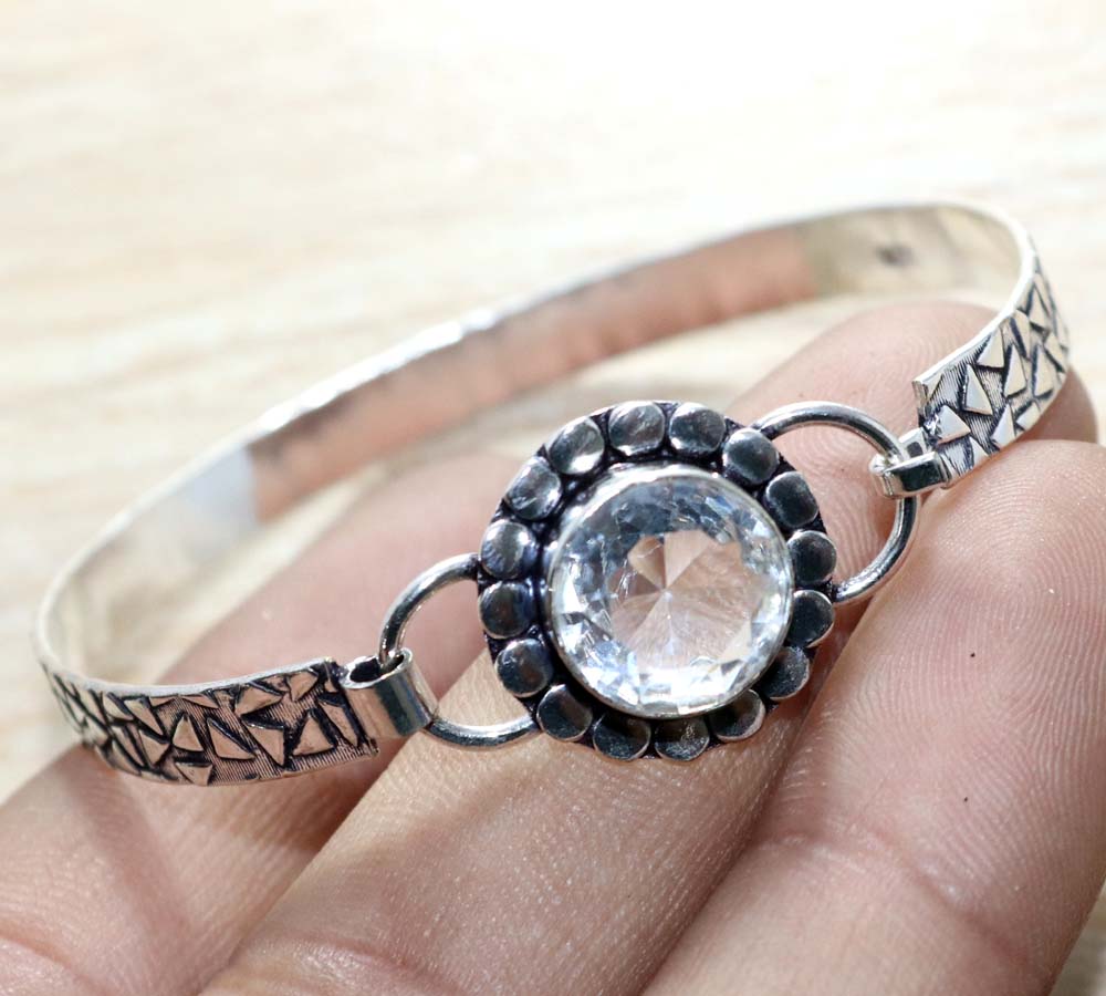 White Topaz 925 Silver Plated Bangle 7" Affordable Gifts Most Beautiful e7u43