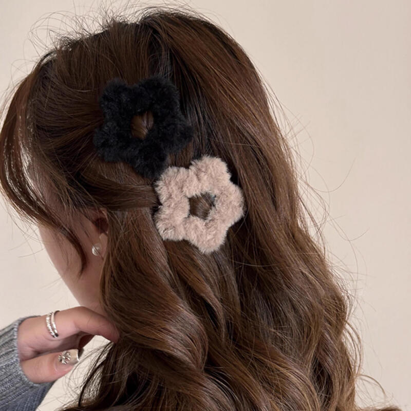 2-piece set of winter Vivi fake fur clip snap side hairpins brown