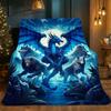 Dragon and Wolves Scene HD Printed Blanket, Soft and Warm Flannel Blanket for Travel, Camping, Sofa, Living Room, Couch, Chair,