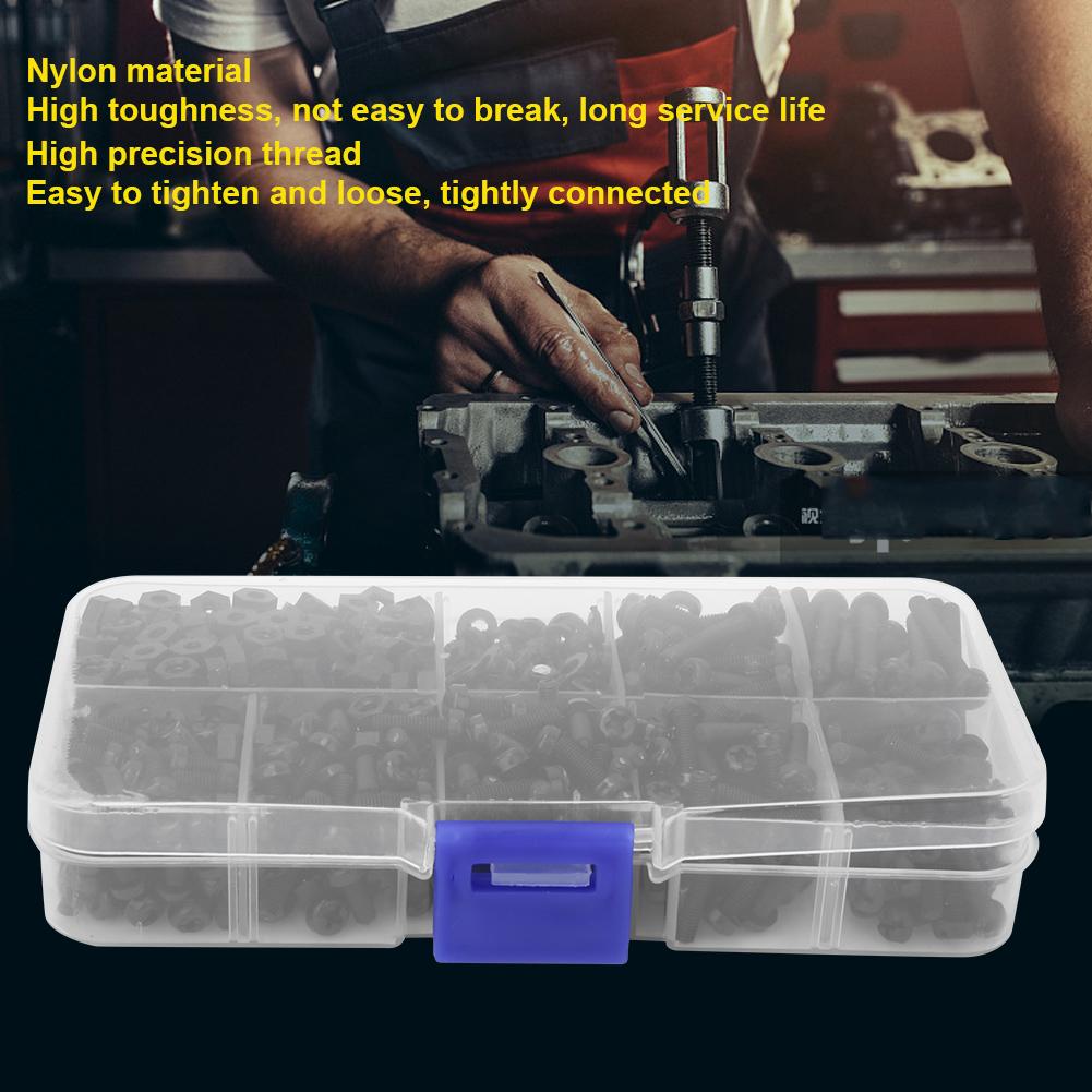 800buc/cutie Kit Combinat Șurub M3 Nailon Piuliță Rondelă Elemente de Fixare Accesorii Hardware Negru