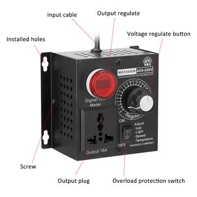 4000W Compact   Voltage Controller Portable Speed Temperature Light Voltage Adjuatable Dimmer