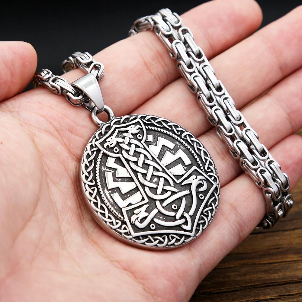 Nordic Viking Thor Hammer Necklace Stainless Steel Odin Crow Pendant For Men Women Unique Amulet Jewelry Gift