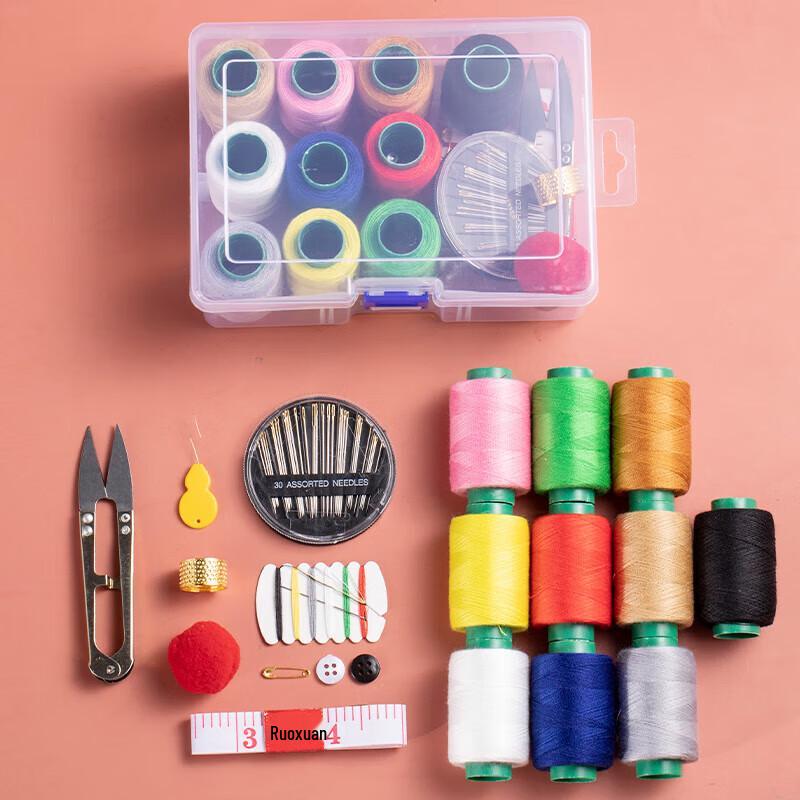 

Portable 21-Piece Sewing Kit with Transparent Storage Box