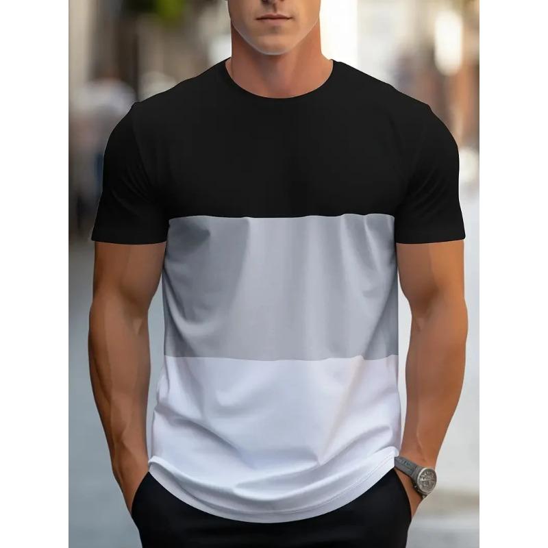 Summer New Fashion Men Colorful Geometric Print Pattern Leisure Loose Street Fitness High Quality Leisure Men s T-shirt S
