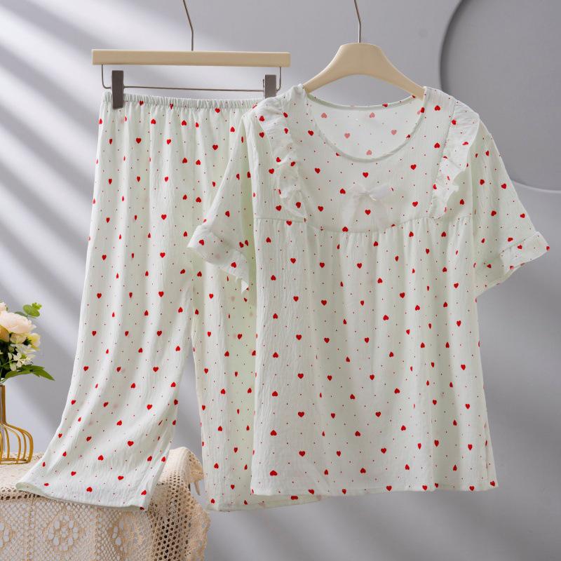2026 Women's Plus Size Short-Sleeve Cloud Cotton Pajama Set: High-End Printed Homewear for Spring, Summer, Autumn