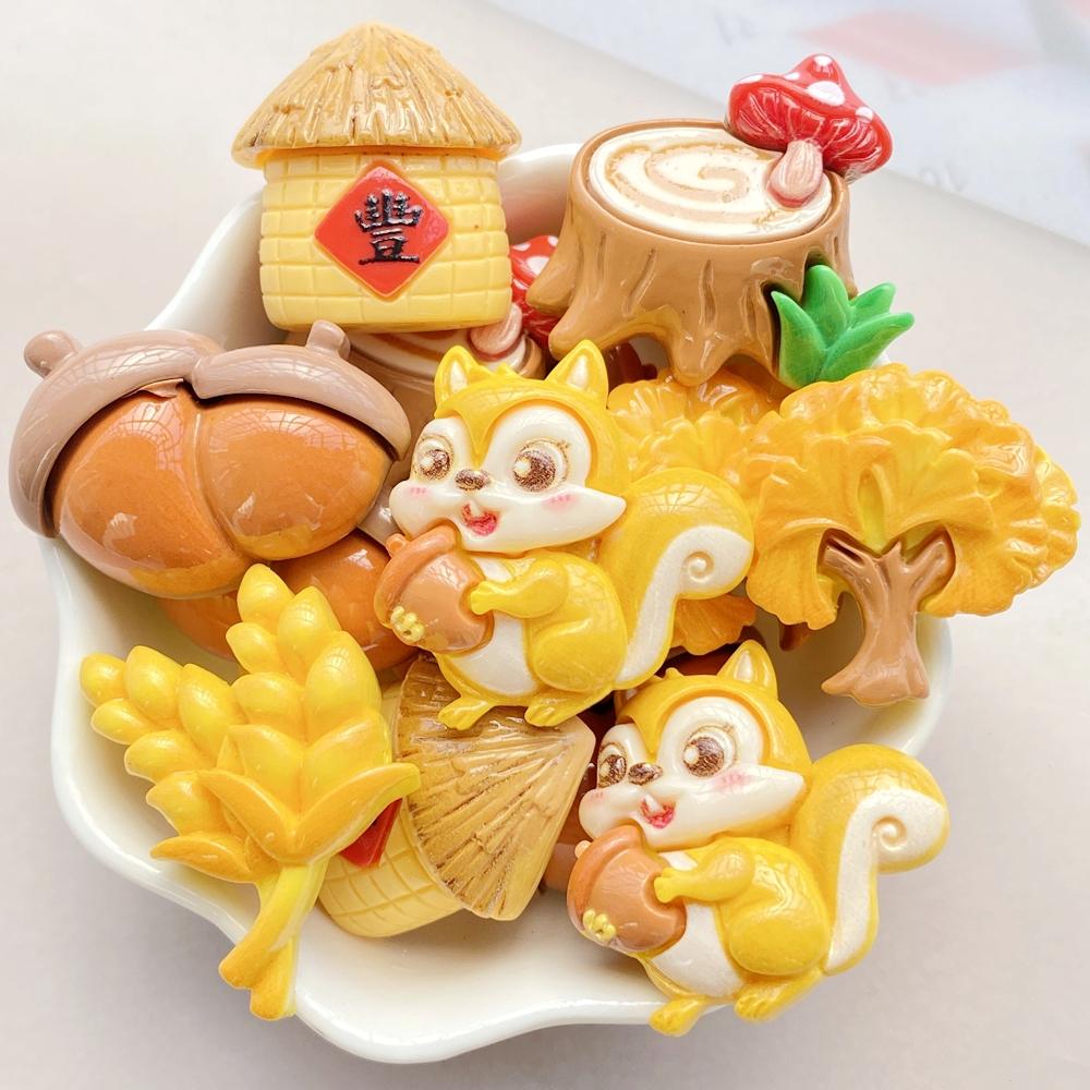 

10Pcs New Cute Cartoon Squirrel, Pinecone, Wheat Series Flat Back Resin Cabochons Scrapbooking DIY Jewelry Craft Decoration