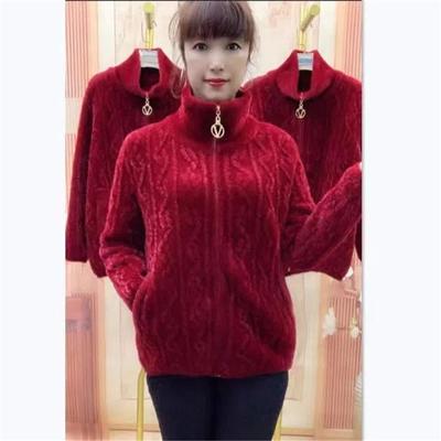 Middle Aged Elderly Mother Imitation Mink Velvet Coat Autumn Winter Thicken Knitted Cardigan Sweater Women Casual Zipper Jacket
