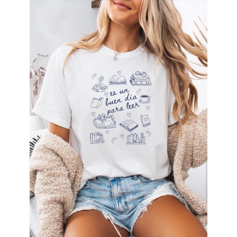 Women'S Round Neck Short Sleeve Sports T-Shirt with Letter Print for Spring and Summer Casual Wear