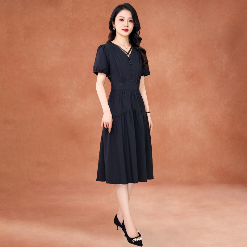 Elegant V-Neck A-Line Midi Dress L