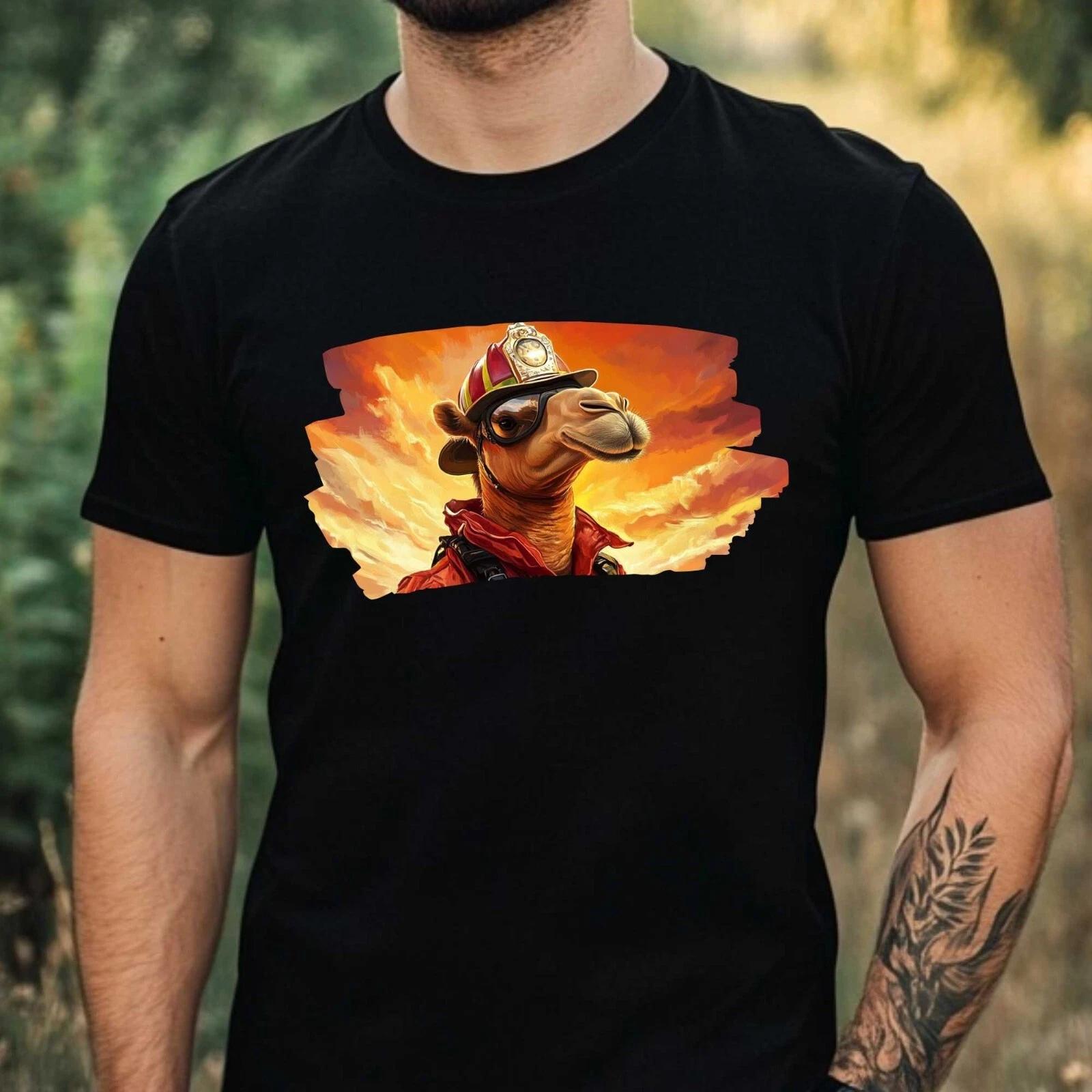 T-Shirt Herren Kamel als Feuerwehrmann Motiv Baumwolle Größe XS bis 5XL XXXXL